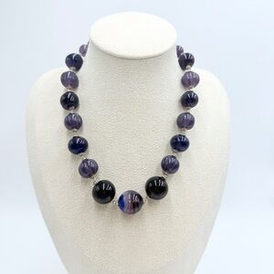 Polished Purple Agate Beaded Necklace Statement Gemstone Jewelry